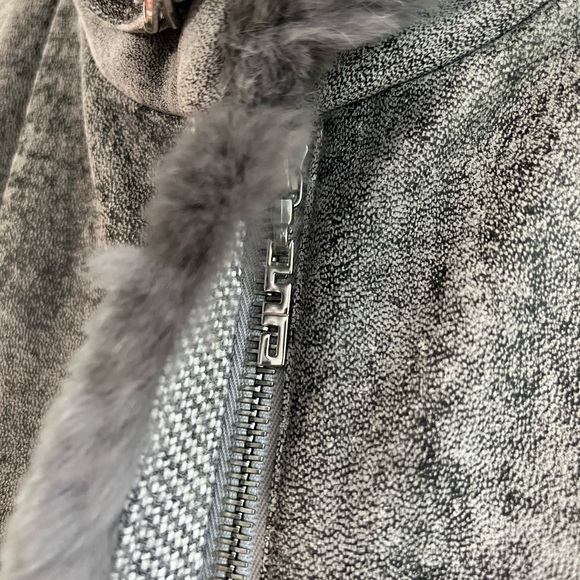 St. John Sport Genuine Fur Trim Gray Suede Jacket retail  $1,000 - Picture 6 of 11
